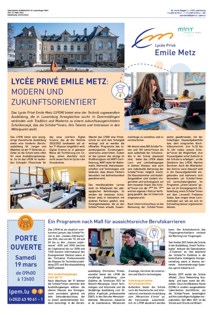 Lycée Privé Emile Metz - Modern und zukunftsorientiert
